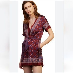 SANDRO Floral-print Short-sleeved Satin Playsuit romper bandana print sz 38 Med